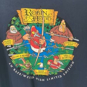 Weird Fish large blue funny t shirt Robin Hood birds limited edition